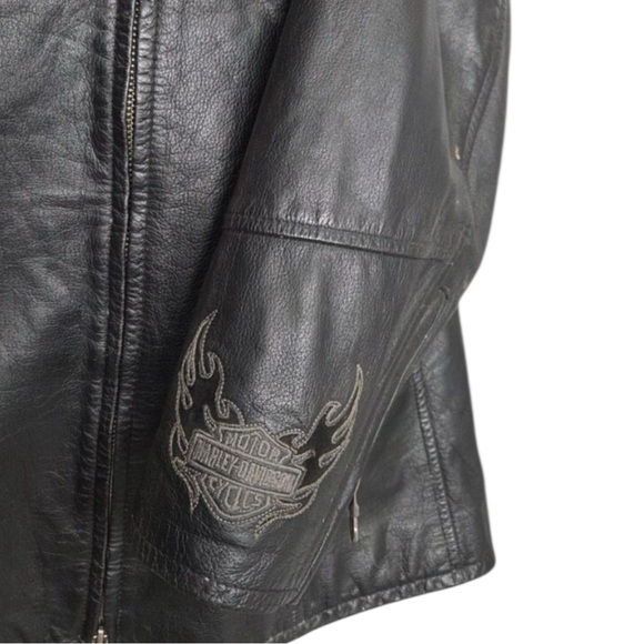Harley Davidson Authentic Black Leather Studded Flame Bar & Shield Moto Jacket - Picture 7 of 16